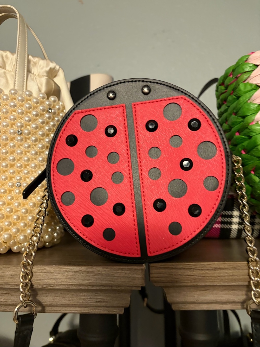 kate spade Red and Black Ladybug Round Crossbody Bag